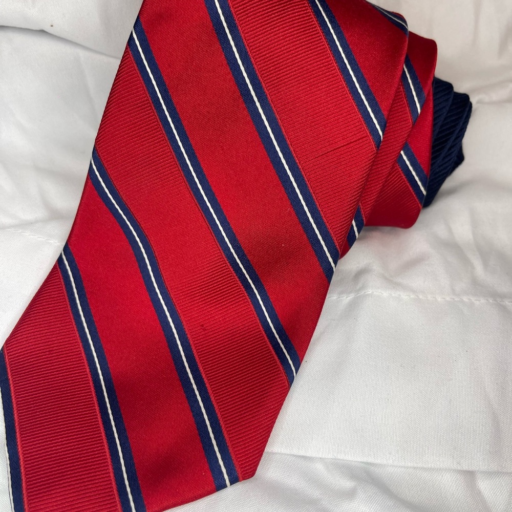 Tommy Hilfiger Red and Navy Striped Tie